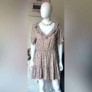 Umgee Mini Dress Ruffled Dainty Low Cut Floral Print in Pink & Green Size L